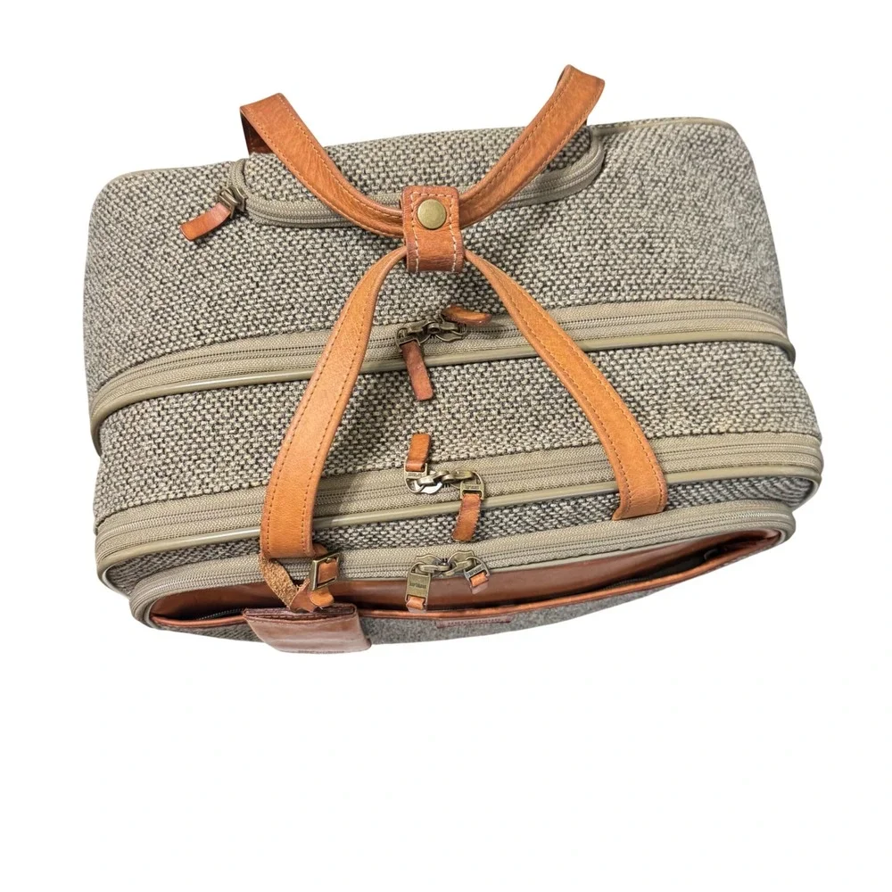 Hartmann‎ Mobile Office Bag Unisex Large Tan Tweed Leather Vintage Rolling